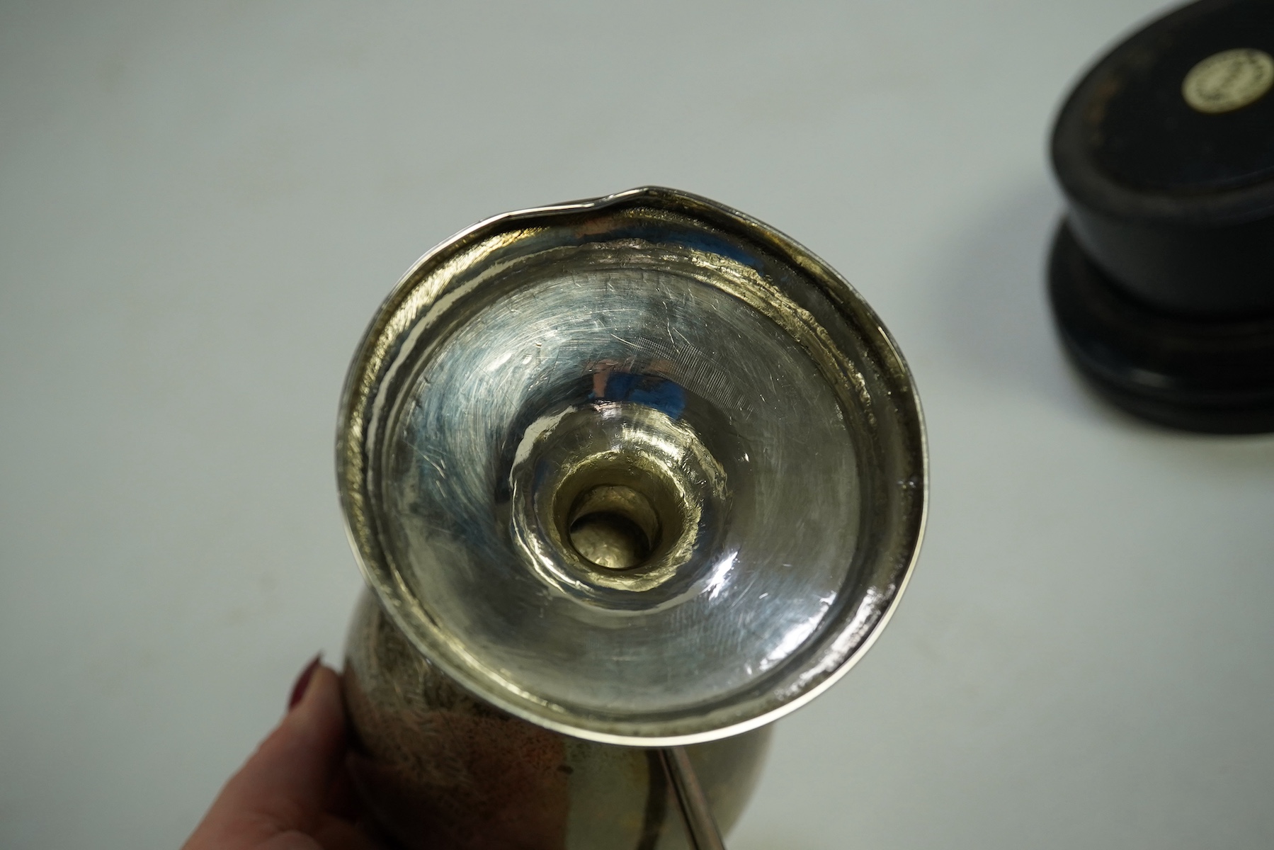 A George III? Irish silver two handled presentation trophy cup, with later engraved horse racing inscription relating to 'The Arab Horse Society Challenge Cup for the Best Stallion or Colt not exceeding 4 years old'